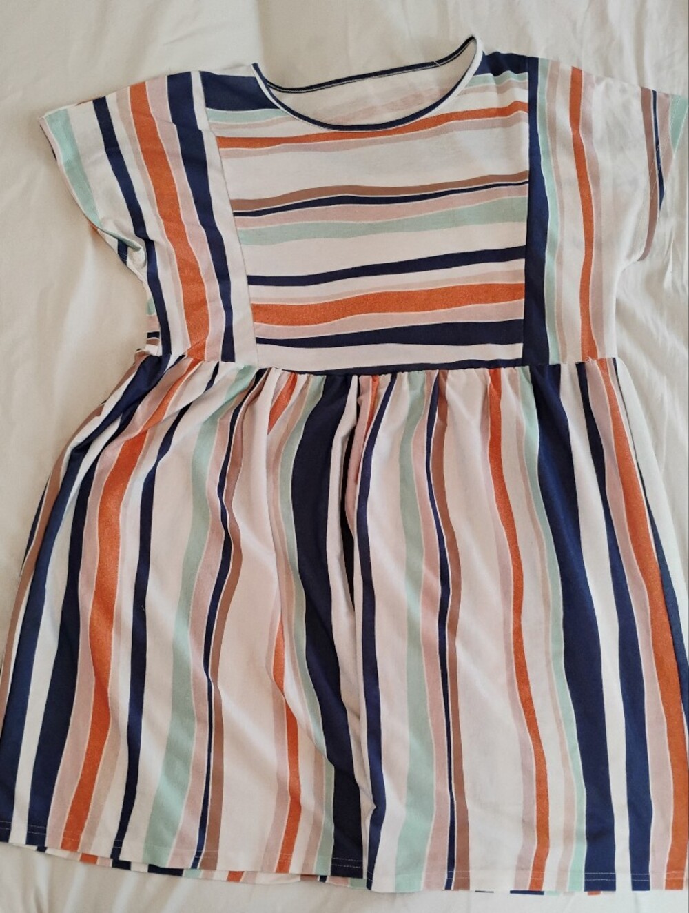 Striped Women's Short Sleeve Dress - Navy, Orange, Mint, White